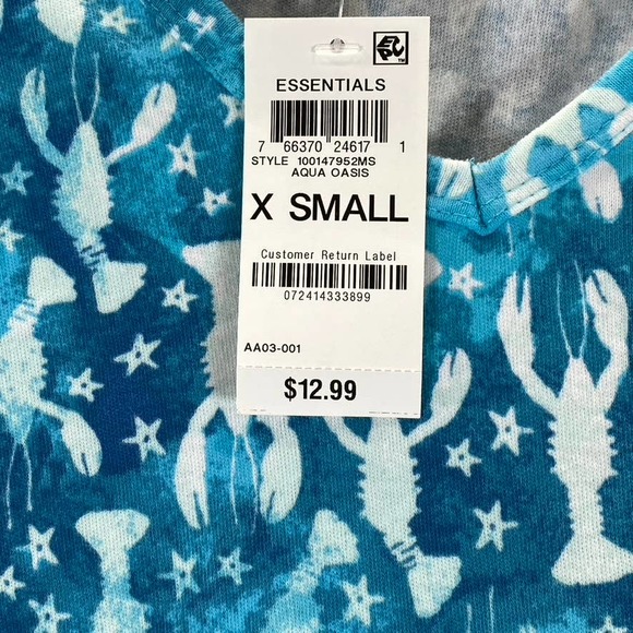 Karen Scott Women's Aqua Oasis Lobster Love Printed V-Neck Short-Sleeve Top SZXS - Picture 11 of 11